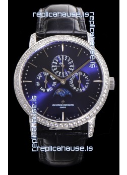 Vacheron Constantin Patrimony Perpetual Calendar Ultra-Thin White Gold Blue Dial Swiss Replica