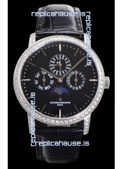 Vacheron Constantin Patrimony Perpetual Calendar Ultra-Thin White Gold Black Dial Swiss Replica