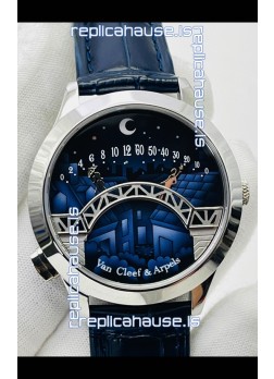 Van Cleef & Arpels Lady Arpels Pont des Amoureux in Stainless Steel Navy Blue Strap