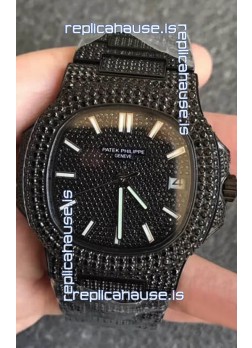 Patek Philippe Nautilus 5711 Black Venom Diamonds PVD Swiss Replica Watch in Black Dial 