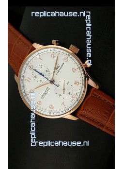 IWC Portuguese Chronograph Swiss Replica Watch in Pink Gold - 1:1 Mirror Replica Edition