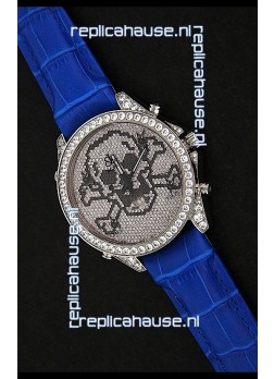 Five Time Zones J&C Skull Japanese Quartz in Full Diamonds