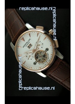 Mont Blanc Flying Tourbillon Japanese Replica Watch with Gold Bezel