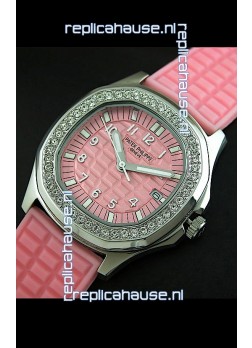 Patek Phillipe Nautilis Swiss Diamond Replica Watch in Pink Dial