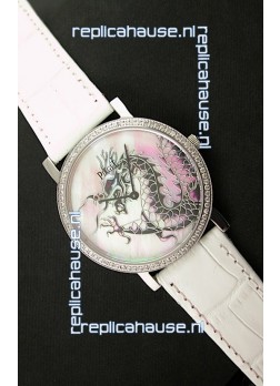 Piaget Mecanique Dragon Replica Watch in White Leather Strap