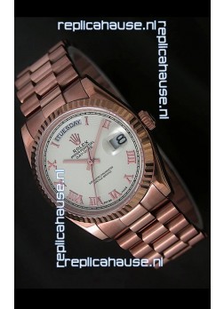 Rolex Day Date Japanese Rose Gold Watch in White Dial