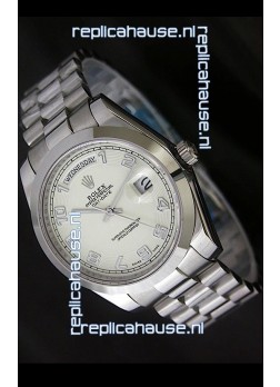 Rolex Day Date Japanese Replica Steel Watch in Arabic Markers