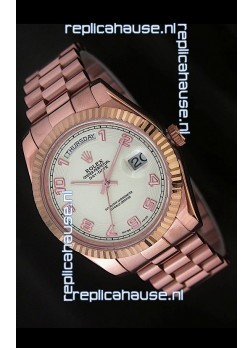 Rolex Day Date Japanese Replica Steel Watch in Arabic Markers