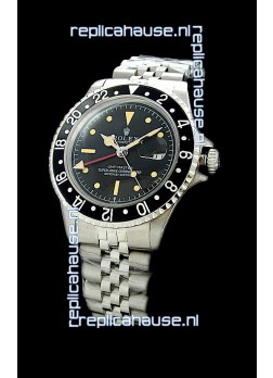 Rolex GMT Master Swiss Replica Steel Watch in Black Bezel