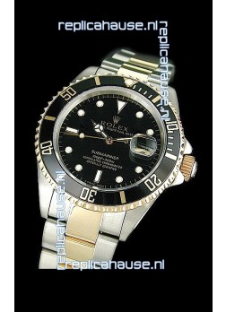 Rolex Submariner Swiss Watch in Black Bezel Two Tone Case