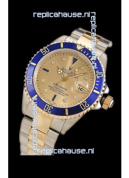 Rolex Submariner Oyster Perpetual Japanese Replica Two Tone Gold Watch in Blue Bezel