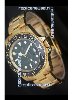 Rolex GMT Master II Swiss Replica Gold Watch in Black Dial