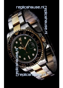 Rolex GMT Master II Swiss Replica Two Tone Gold Watch in Black Ceramic Bezel