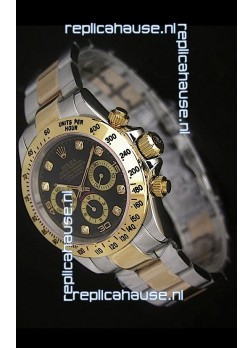Rolex Daytona Japanese Replica Two Tone Gold Watch in Black Dial