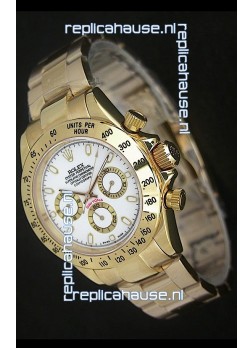 Rolex Daytona Japanese Replica Gold Watch in White Dial