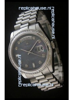 Rolex Day Date Just Japanese Replica Watch in Mop Black Dial