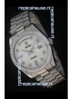Rolex Day Date Just Japanese Replica Silver White Watch