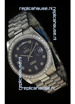 Rolex Day Date Just Japanese Replica Watch in Printed Purple Dial