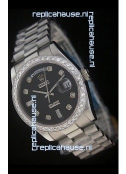 Rolex Day Date Just Japanese Replica Watch in Black Dial