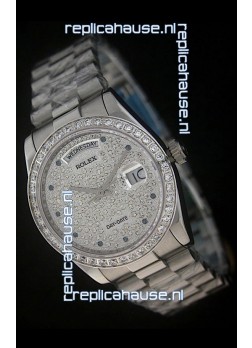 Rolex Day Date Just Japanese Replica Watch in Full Diamonds Dial 