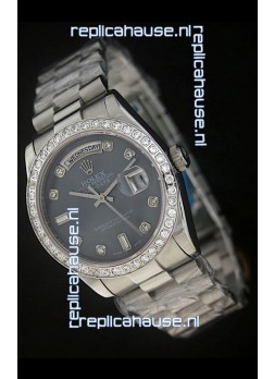 Rolex Day Date Just Japanese Replica Watch in Black Dial 