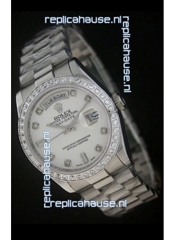 Rolex Day Date Just Japanese Replica Watch in White Dial 