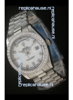 Rolex Day Date Just Japanese Replica Watch in Pearl White Dial
