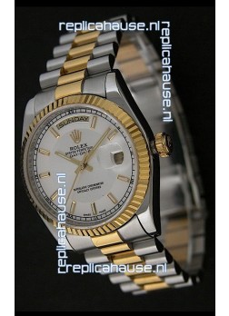 Rolex Day Date Just Japanese Replica Two Tone Gold Watch in White Dial