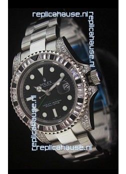 Rolex Pro-Hunter GMT Master II Swiss Replica Steel Watch in Diamond Bezel
