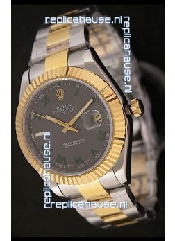 Rolex Day Date Just Japanese Replica Two Tone Gold Watch in Grey Dial