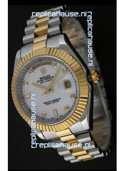 Rolex Day Date Just Japanese Replica Two Tone Gold Watch in Mop White Dial