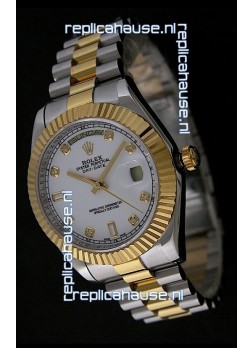 Rolex Day Date Just Japanese Replica Two Tone Gold Watch in White Dial
