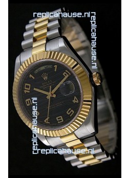 Rolex Datejust Japanese Replica Two Tone Yellow Gold Watch in Black Dial