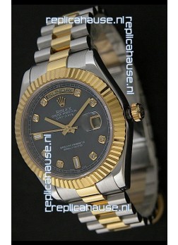 Rolex Day Date Just Japanese Replica Two Tone Gold Watch in Mop Grey Dial