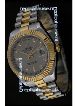 Rolex Day Date Just Japanese Replica Two Tone Gold Watch in Grey Dial
