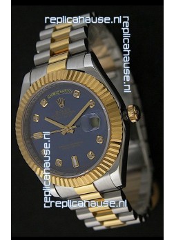 Rolex Day Date Just Japanese Replica Two Tone Gold Watch in Light Blue Dial 