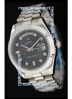 Rolex Oyster Perpetual Day Date Japanese Replica Watch in Black Mother of Pearl Dial