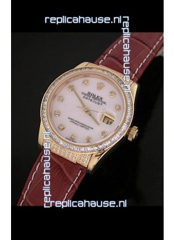 Rolex DateJust Japanese Mens Replica Yellow Gold Watch in White Mother of Pearl Dial