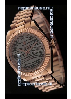 Rolex Oyster Perpetual Day Date Japanese Replica Pink Gold Watch in Waves Pattern Dial
