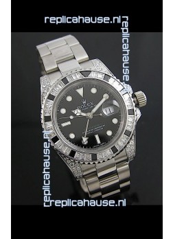 Rolex GMT Master II Swiss Replica Steel Watch in Diamond Bezel 