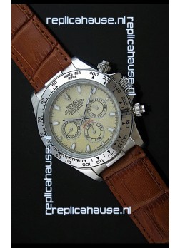 Rolex Daytona Japanese Replica Steel Watch in Yellow Rolesium Dial