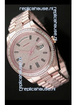 Rolex Day Date Japanese Automatic Rose Gold Watch in Diamond Bracelet
