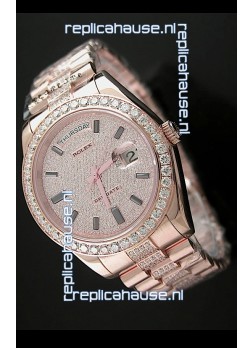Rolex Day Date Japanese Automatic Rose Gold Watch in Ruby Stick Markers