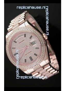 Rolex Day Date Japanese Automatic Rose Gold Watch in Ruby Stick Markers