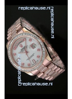 Rolex Oyster Perpetual Day Date Japanese Rose Gold Automatic Watch in White Mother of Pearl Dial