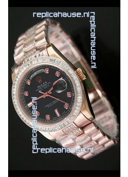 Rolex Oyster Perpetual Day Date Japanese Rose Gold Automatic Watch in Black Dial