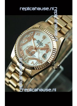 Rolex Oyster Perpetual Date Just Lady Swiss Rose Gold Watch in Pearl White Dial