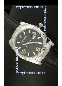 Rolex Replica Datejust Swiss Replica Watch - 37MM - Black Dial/Strap