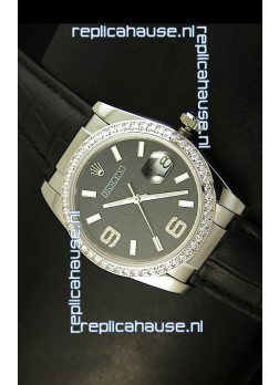 Rolex Replica Datejust Swiss Replica Watch - 37MM - Black Dial/Strap