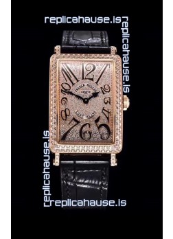 Franck Muller Long Island Color Dreams Pink Gold Swiss Watch in Black Strap